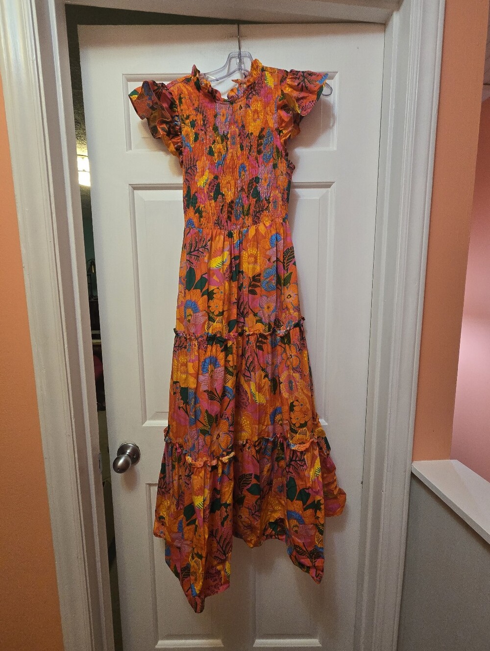 Sugarlips Bright Orange Floral Maxi Dress with Ruffle Sleeves